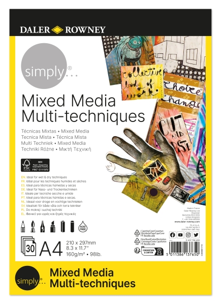 Daler Rowney Simply Bloc Incollato Mix Media - A4 - 160 g - 30 fogli - Colore bianco Daler Rowney Simply Bloc Incollato Mix Media - A4 - 160 g - 30 fogli - Colore bianco