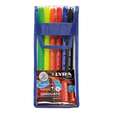 Lyra Graduate Confezione da 6 pennarelli a punta sintetica - Punta fine - Astuccio da 6 pezzi - Colori assortiti