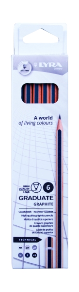 Lyra Graduate Technical Pack da 6 matite di grafite - Durezze assortite - Colore nero