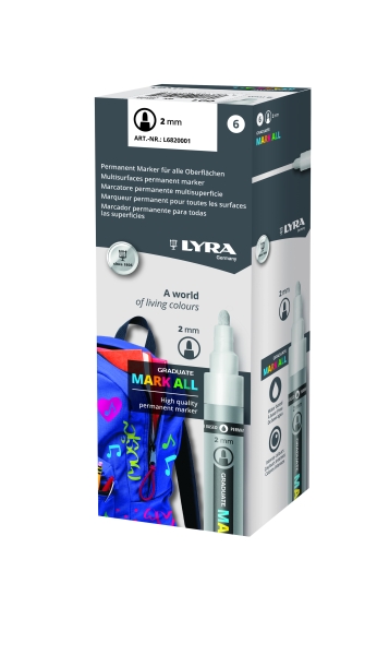 Lyra Mark All Pennarello permanente - Multisuperficie - Punta tonda - 2 mm - Colore bianco