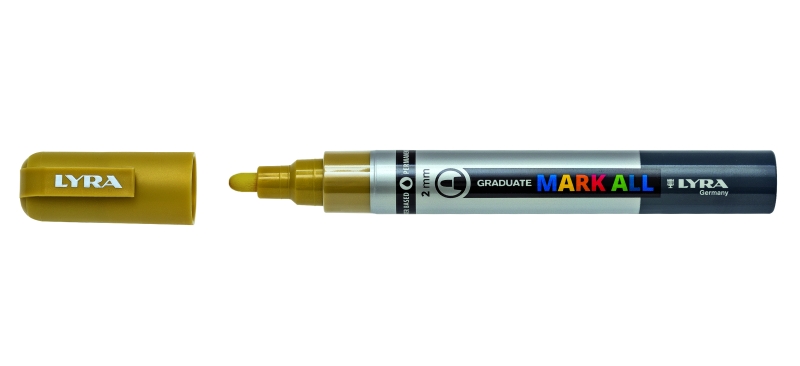 Lyra Mark All Pennarello indelebile - Multisuperficie - Punta tonda - 2 mm - Colore oro Lyra Mark All Pennarello indelebile - Multisuperficie - Punta tonda - 2 mm - Colore oro