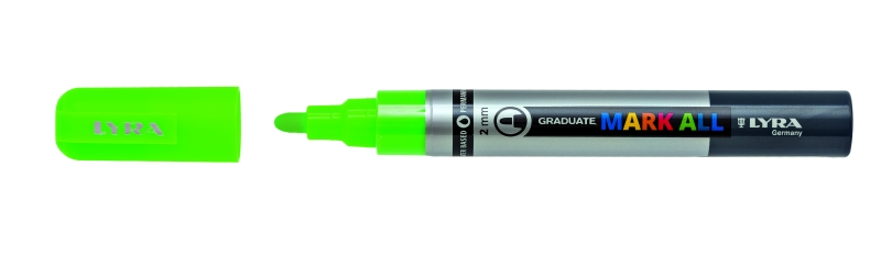 Lyra Mark All Pennarello indelebile - Multisuperficie - Punta tonda - 2 mm - Colore verde neon Lyra Mark All Pennarello indelebile - Multisuperficie - Punta tonda - 2 mm - Colore verde neon