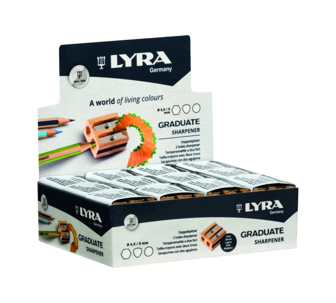 Lyra Graduate Temperamatite doppio in legno - Matite fino a 8 mm - Lama di alta qualità