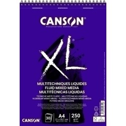 Canson XL Mix Media Fluid Album a spirale da 30 fogli A4 - 250 g - Grana fine - Colore bianco