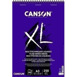 Canson XL Mix Media Fluido Album a spirale da 30 fogli A3 - 250 g - Grana fine - Colore bianco