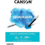 Canson Graduate Acquerello Blocco incollato da 20 fogli A3 - 250 g - Grana fine - Colore bianco