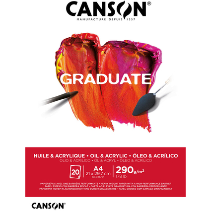 Canson Graduate Olio & Acrilico Blocco incollato da 20 fogli A4 - 290 g - Grana fine - Colore bianco