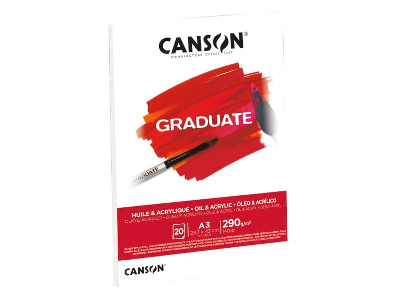 Canson Graduate Olio & Acrilico Blocco incollato da 20 fogli A3 - 290 g - Grana fine - Colore bianco
