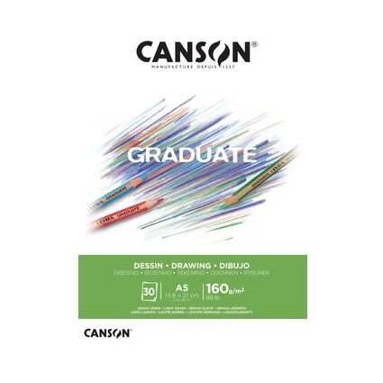 Canson Graduate Blocco da disegno incollato da 30 fogli A3 - 160 g - Grana fine - Colore bianco naturale