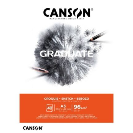 Blocco da disegno Canson Graduate incollato da 40 fogli A3 - 96 g - Grana fine - Colore bianco