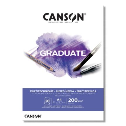 Canson Graduate Mix Media Bloc Incollato da 20 fogli A4 da 200 g - Grana fine - Colore bianco