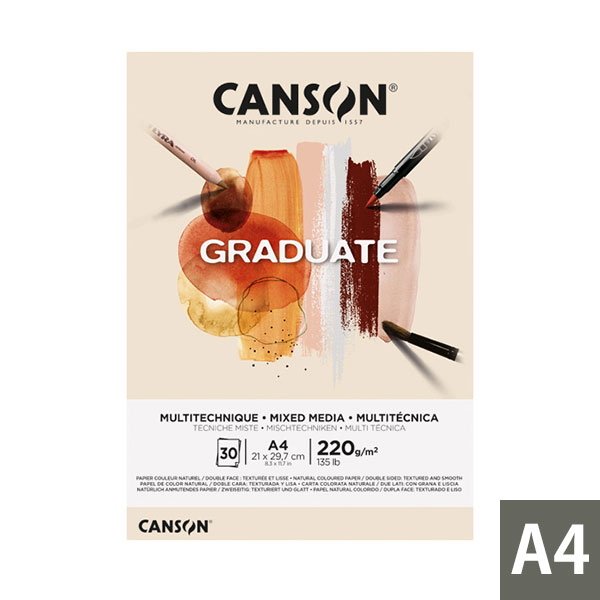 Blocco Canson Graduate Mixed Media incollato da 30 fogli A4 - 220 g - Grana fine - Colore ocra