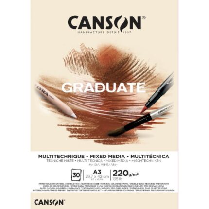 Blocco Canson Graduate Mixed Media incollato da 30 fogli A3 - 220 g - Grana fine - Colore ocra