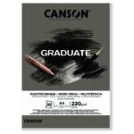 Blocco Canson Graduate Mix Media incollato da 30 fogli A4 - 220 g - Grana fine - Colore grigio