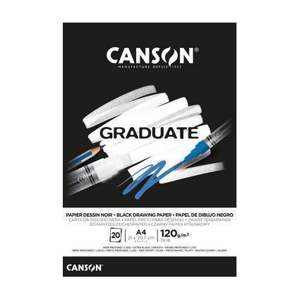 Canson Graduate Black Bloc Incollato da 20 fogli A5 - 120 g - Grana fine - Colore nero