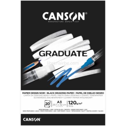 Canson Graduate Black Bloc Incollato da 20 fogli A3 - 120 g - Grana fine - Colore nero