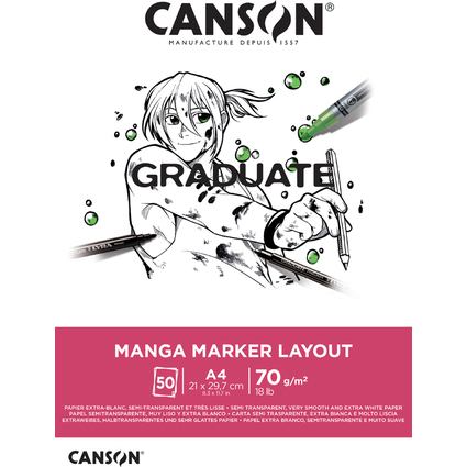 Canson Graduate Manga Layout Bloc Incollato da 20 fogli A4 - 70 g - Extra liscio - Colore bianco