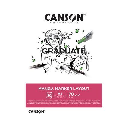 Canson Graduate Manga Layout Bloc Incollato da 20 fogli A3 - 70 g - Extra liscio - Colore bianco