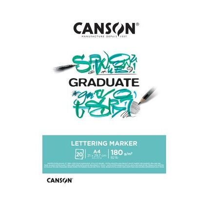 Canson Graduate Lettering Blocco per pennarelli incollato da 20 fogli A3 - 180 g - Satinato - Colore bianco