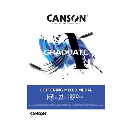 Canson Graduate Lettering Multitecnica Blocco incollato da 20 fogli A3 da 200 g - Satinato - Colore bianco
