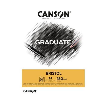 Canson Graduate Bristol Bloc Incollato da 20 fogli A5 - 180 g - Extra liscio - Colore bianco