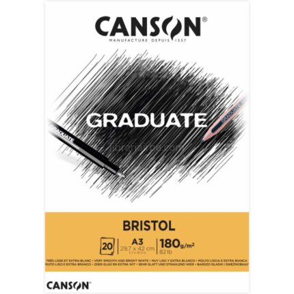Blocco Canson Graduate Bristol incollato da 20 fogli A3 - 180 g - Extra liscio - Colore bianco