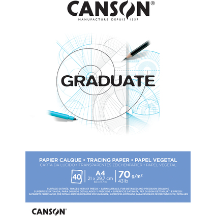 Canson Graduate Vegetal Bloc Incollato da 40 fogli A4 - 75 g - Colore bianco