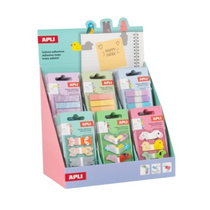 Espositore Apli con 48 confezioni da 80 segnalibri adesivi in carta 44x16 mm - Facili da staccare - Organizza i tuoi documenti