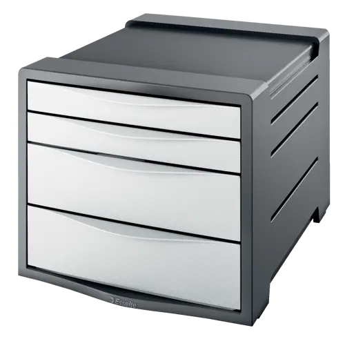 Esselte Europost Vivida Buc a 4 cassetti - 2 misure di cassetti - Scorrimento fluido - Base con gomma antiscivolo - Colore Grigio/Bianco