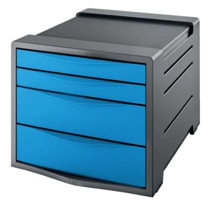 Esselte Europost Vivida Buc a 4 cassetti - 2 misure di cassetti - Scorrimento fluido - Base con gomma antiscivolo - Colore Grigio/Blu