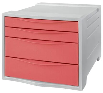 Esselte Colour'Breeze Cassettiera a 4 cassetti - 2 misure di cassetti - Scorrimento fluido - Base con gomma antiscivolo - Colore Grigio/Corallo
