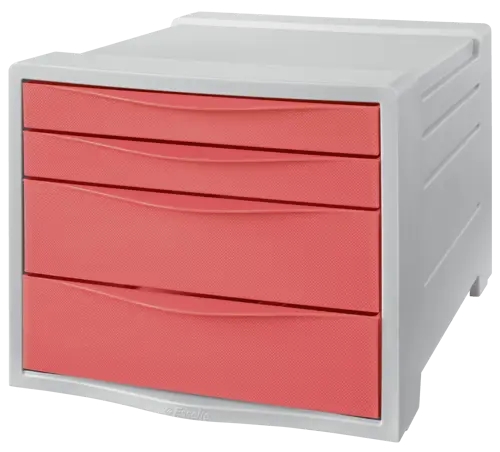 Esselte Colour'Breeze Cassettiera a 4 cassetti - 2 misure di cassetti - Scorrimento fluido - Base con gomma antiscivolo - Colore Grigio/Corallo