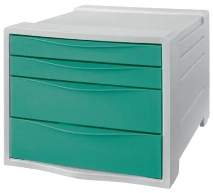 Esselte Colour'Breeze Cassettiera a 4 cassetti - 2 misure di cassetti - Scorrimento fluido - Base con gomma antiscivolo - Colore Grigio/Verde