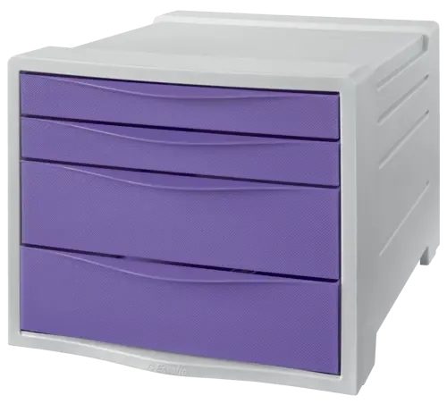 Esselte Colour'Breeze Cassettiera a 4 cassetti - 2 misure di cassetti - Scorrimento fluido - Base con gomma antiscivolo - Colore Grigio/Lavanda