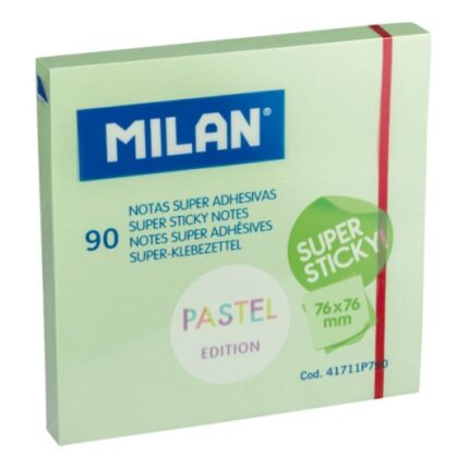 Milan Blocco da 90 post-it super adesivi - Rimovibili - Maggiore tenuta - 76 mm x 76 mm - Colore verde pastello