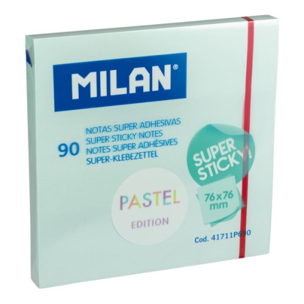 Milan Blocco da 90 foglietti super adesivi - Rimovibili - Maggiore tenuta - 76 mm x 76 mm - Colore blu pastello Milan Blocco da 90 foglietti super adesivi - Rimovibili - Maggiore tenuta - 76 mm x 76 mm - Colore blu pastello