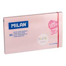 Milan Blocco da 90 foglietti super adesivi - Rimovibili - Maggiore tenuta - 76 mm x 127 mm - Colore rosa pastello