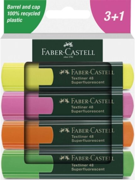 Faber-Castell Textliner 48 Confezione da 4 pennarelli fluorescenti - Punta smussata - Tratto tra 1