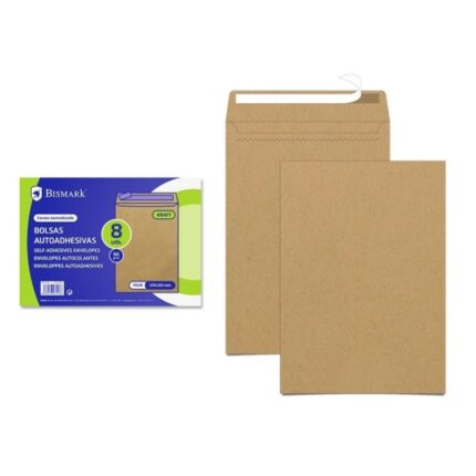 Bismark Confezione da 8 buste in carta Kraft da 90 g - Dimensioni 162x229 mm - Chiusura autoadesiva - Colore marrone