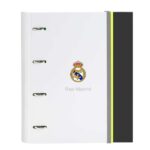 Safta Real Madrid Raccoglitore a 4 anelli - Copertina rigida rivestita - Dorso da 35 mm - Include 100 fogli A4 a quadretti 5x5 mm - 27x32x3