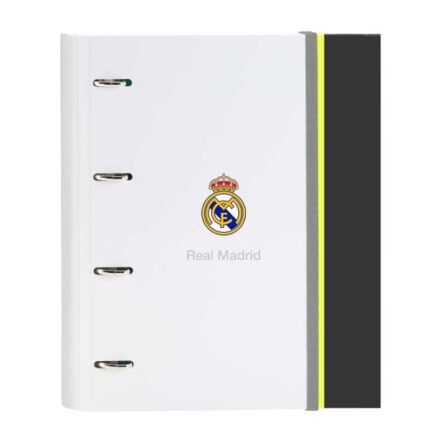 Safta Real Madrid Raccoglitore a 4 anelli - Copertina rigida rivestita - Dorso da 35 mm - Include 100 fogli A4 a quadretti 5x5 mm - 27x32x3