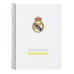 Safta Real Madrid Quaderno a spirale - Copertina rigida - 80 fogli A4 a quadretti 4x4 mm - Formato quarto - 15