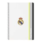 Safta Real Madrid Quaderno a spirale - Copertina rigida - 80 fogli A4 a quadretti 4x4 mm - Formato Folio - 21