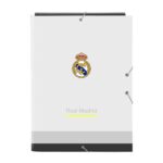 Safta Real Madrid Cartella a 3 ante - Copertina rigida rivestita - Chiusura con elastici - Formato Folio - 26x33