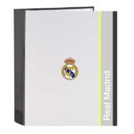 Safta Real Madrid Cartella a 4 anelli - Copertina rigida rivestita - Dorso da 60 mm - Formato Folio - 27x33x6 cm - Colore bianco e nero