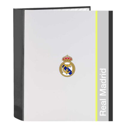 Safta Real Madrid Cartella a 4 anelli - Copertina rigida rivestita - Dorso da 60 mm - Formato Folio - 27x33x6 cm - Colore bianco e nero