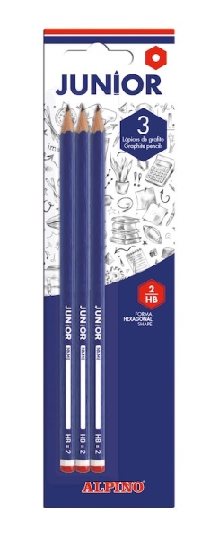 Alpino Junior Blister da 3 matite di grafite HB con cappuccio - Spazio per il nome