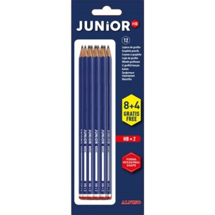Alpino Junior Blister da 12 matite di grafite HB con puntina - Spazio per il nome