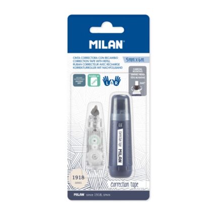Milan 430 Since 1918 Nastro correttore - Confezione in blister - Include ricambio - 5 mm x 6 m - Colore blu