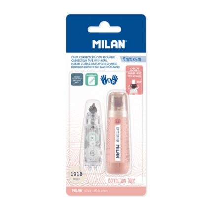 Milan 430 Since 1918 Nastro correttore - Confezione in blister - Include ricambio - 5 mm x 6 m - Colore rosa